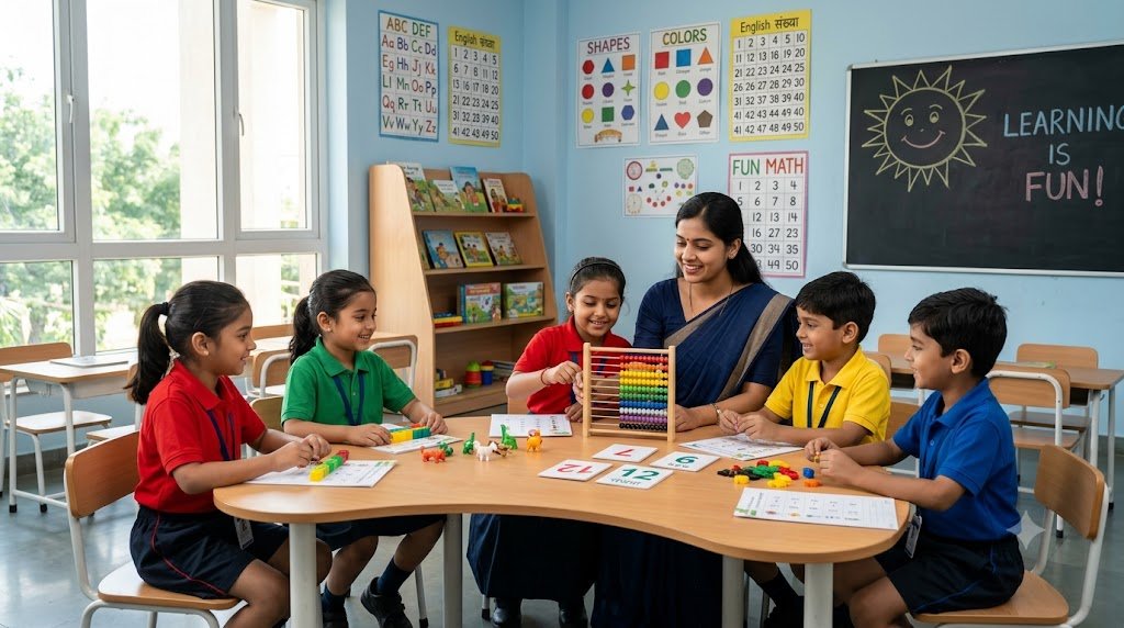 Teacher teaching students in classroom